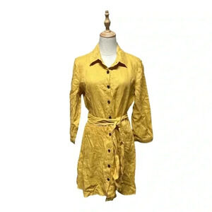 Zara Woman Mustard Yellow Linen Button Down Shirt Dress Size L